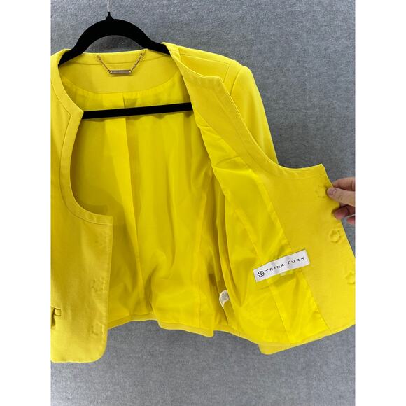 Trina Turk Women's sz M/8 *see desc 3/4 sleeve Yellow Blazer Officewear Vacation - Picture 5 of 12